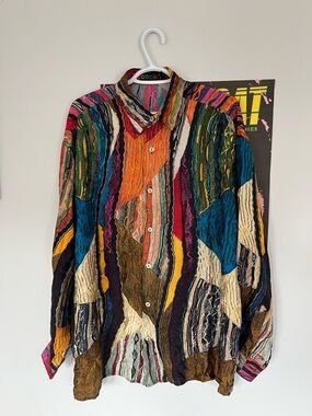 COOGI Multicolor Knit Shirt with Teal, Pink, Yellow & Navy Accents